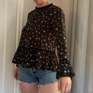 ZARA FLORAL TOP WITH VELVET ACCENTS
